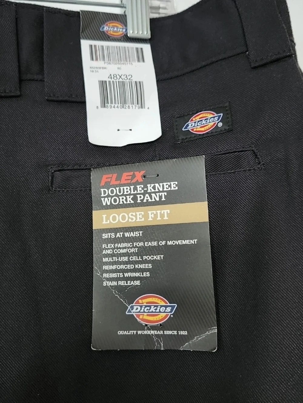 NEW Dickies Men's Double Knee Work Pants Loose Fit Cell Phone Pocket Black 48x32